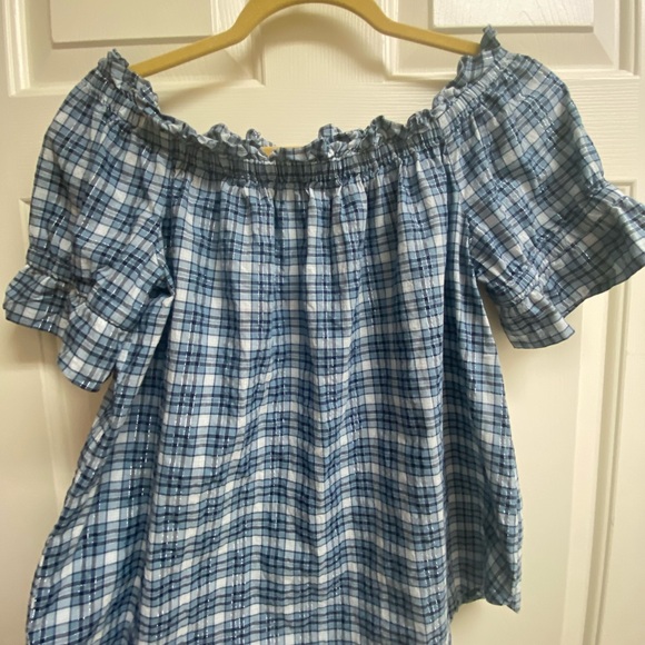 Michael Kors Off-Shoulder Plaid Ruffled Top Size Large - Picture 11 of 16
